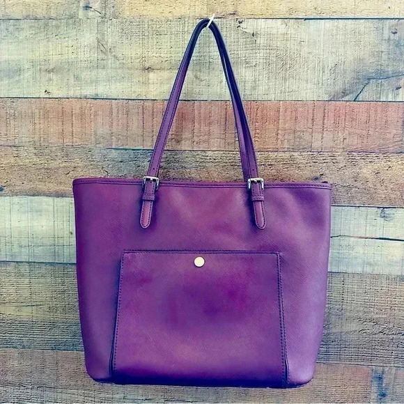 Micheal Kors Plum Jet Set Saffiano Leather Tote - Picture 2 of 16